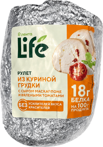 Рулет ЛЕНТА LIFE из куриной грудки со сливочным сыром и томатами, весовой, изображение
