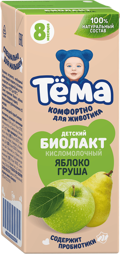 Биолакт детский ТЕМА Яблоко, груша 3%, без змж, 206г, фото