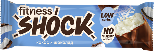Батончик протеиновый FITNESSHOCK Кокос, глазированный, без сахара, 50г, картинка
