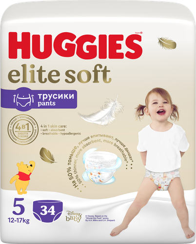 Подгузники-трусики HUGGIES Elite Soft 5 12–17кг, 34шт, фотография