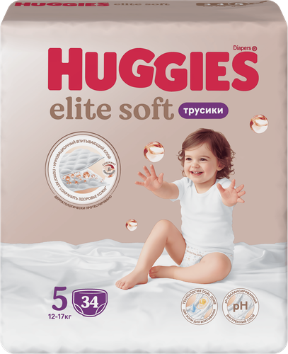 Подгузники-трусики HUGGIES Elite Soft 5 12–17кг, 34шт, фотография