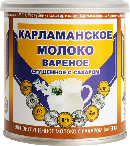Молоко сгущенное КАРЛАМАНСКОЕ вареное с сахаром 8,5%, без змж, 380г, детальное фото
