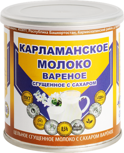 Молоко сгущенное КАРЛАМАНСКОЕ вареное с сахаром 8,5%, без змж, 380г, детальное фото