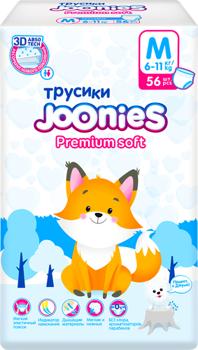 Подгузники-трусики JOONIES Premium Soft M 6–11кг, 56шт, картинка