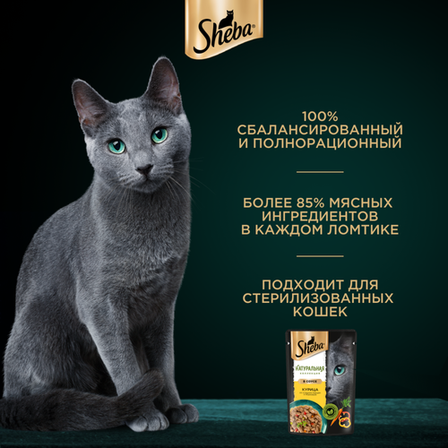 Корм консервированный для взрослых кошек SHEBA Nature's Collection с курицей, сладким перцем и морковью, 75г, крупный план