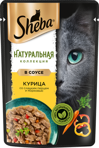 Корм консервированный для взрослых кошек SHEBA Nature's Collection с курицей, сладким перцем и морковью, 75г, детальное фото