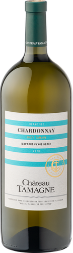 Вино CHATEAU TAMAGNE Шардоне Российское Кубань Таманский полуостров белое сухое, 1.5л, крупный план