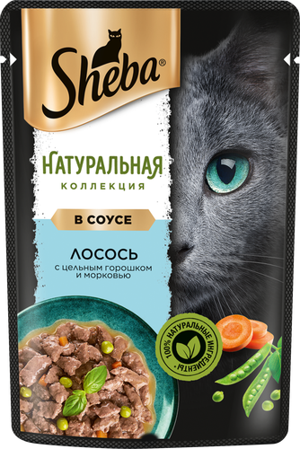 Корм консервированный для взрослых кошек SHEBA Nature's Collection с лососем и горохом, 75г, детальное фото
