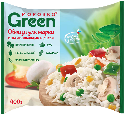 Овощи для жарки МОРОЗКО GREEN с рисом и шампиньонами, 400г, изображение