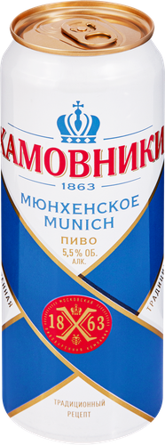 Пиво светлое ХАМОВНИКИ Мюнхенское фильтрованное пастеризованное 5,5%, 0.45л, фото