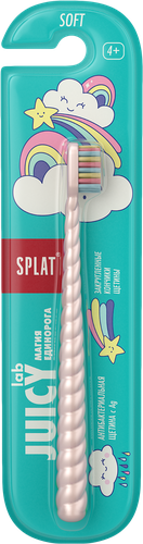 Зубная щетка детская SPLAT Juicy Lab Магия единорога с ионами серебра, 
жемчужная, с 4 лет, крупный план