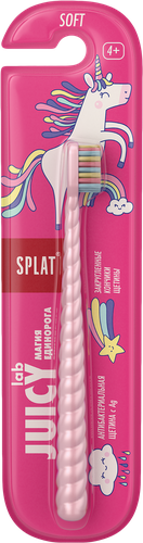 Зубная щетка детская SPLAT Juicy Lab Магия единорога с ионами серебра, 
жемчужная, с 4 лет, крупный план