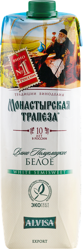 Вино МОНАСТЫРСКАЯ ТРАПЕЗА белое полусладкое, 1л, картинка