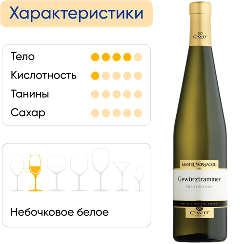 Вино MASTRI VERNACOLI Гевюрцтраминер белое сухое, 0.75л, крупный план
