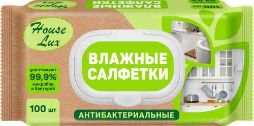 Салфетки влажные антибактериальные HOUSE LUX №100, 100шт, фото