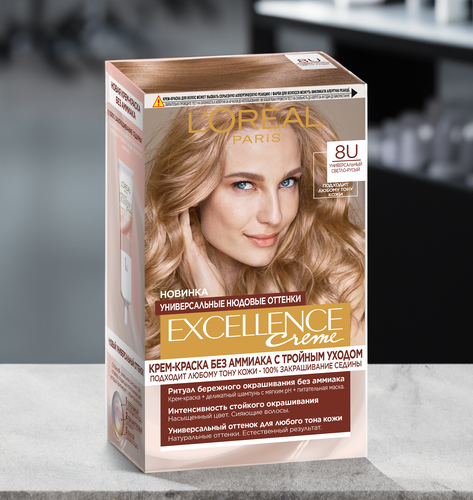 Краска для волос EXCELLENCE Creme 8U универсальный светло- русый, 192мл, вид