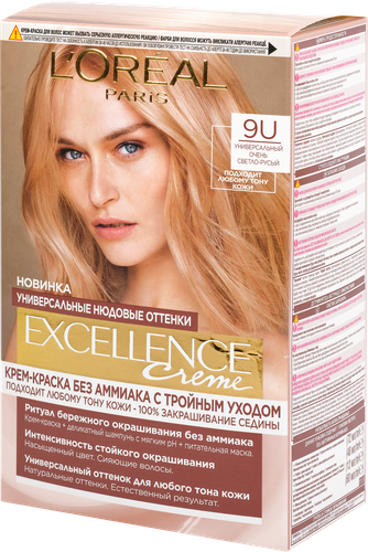 Краска для волос EXCELLENCE Creme 9U универсальный очень  светло-русый, 192мл, детальное фото