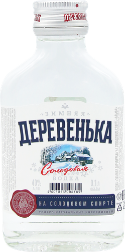 Водка ЗИМНЯЯ ДЕРЕВЕНЬКА на солодовом спирте Альфа 40%, 0.1л
