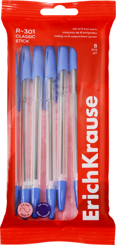 Набор шариковых ручек ERICHKRAUSE Classic Stick 1мм, синий, 8шт, детальное фото