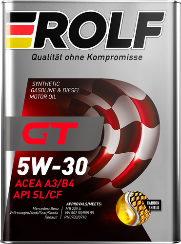 Масло моторное ROLF GT SAE 5W-30, ACEA A3/B4, синтетическое, 4л, крупный план