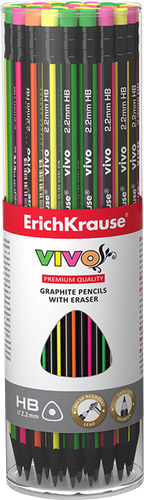 Карандаш чернографитный ERICHKRAUSE Vivo, НВ, трехгранный, с ластиком, изображение