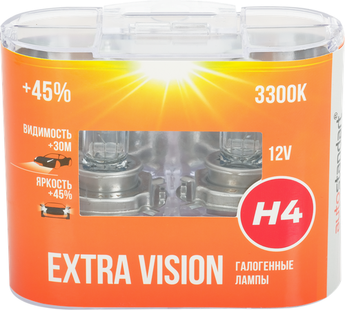 Лампа головного света галогенная для автомобиля AUTOSTANDART Extra Vision +45%, H4-12V ,60/55W, P43t, 2шт, фотография