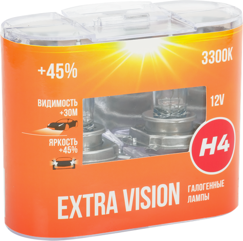 Лампа головного света галогенная для автомобиля AUTOSTANDART Extra Vision +45%, H4-12V ,60/55W, P43t, 2шт, фотография