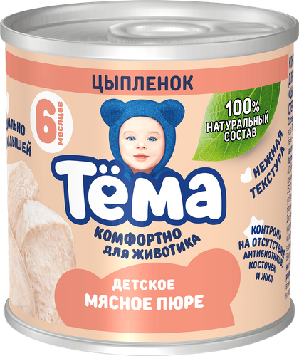 Пюре мясное ТЕМА Цыпленок, с 6 месяцев, 90г, фото