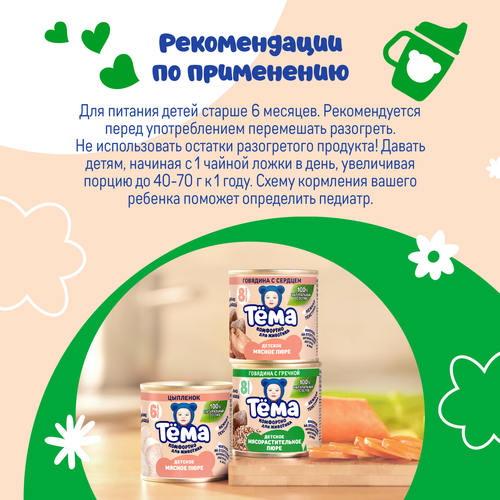 Пюре мясо-растительное ТЕМА Говядина с кабачками и рисом, с 6 месяцев, 90г, вид