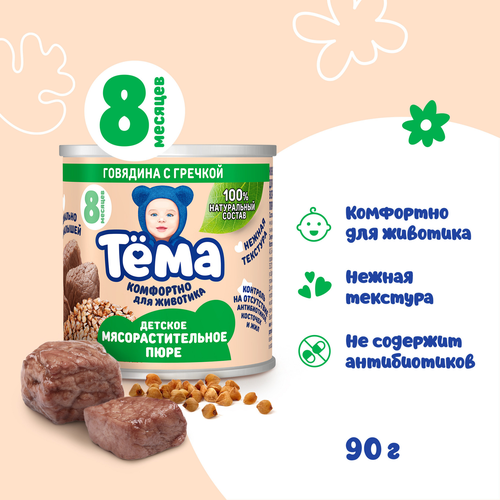 Пюре мясо-растительное ТЕМА Говядина с гречкой, с 8 месяцев, 90г, фото