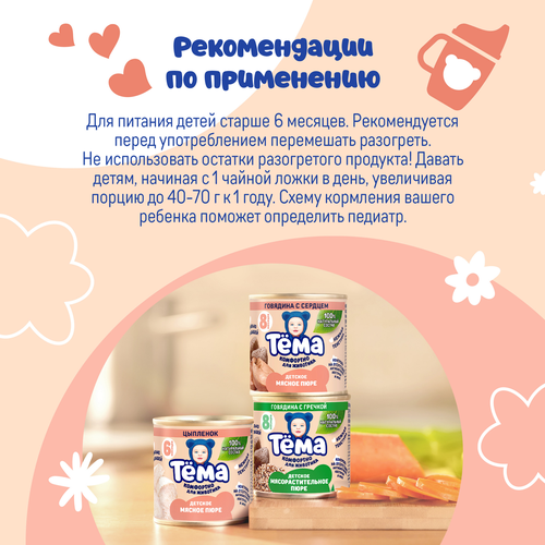 Пюре мясное ТЕМА Говядина, с 6 месяцев, 90г, крупный план