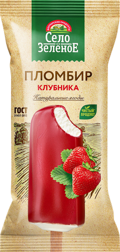 Мороженое СЕЛО ЗЕЛЁНОЕ Пломбир с ароматом клубники во фруктовой глазури  15%, без змж, эскимо, 70г, детальное фото