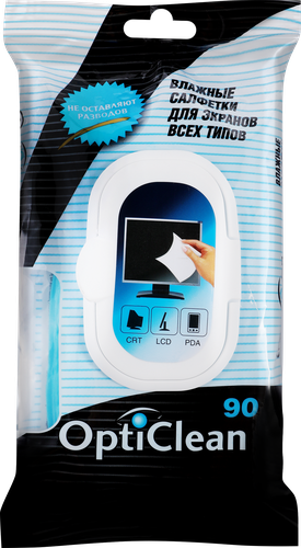 Салфетки влажные OPTI CLEAN для экранов всех типов,90шт, картинка