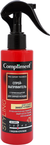 Спрей для укладки волос COMPLIMENT Pro-expert technics выпрямляющий с термо-защитой, 200мл, картинка