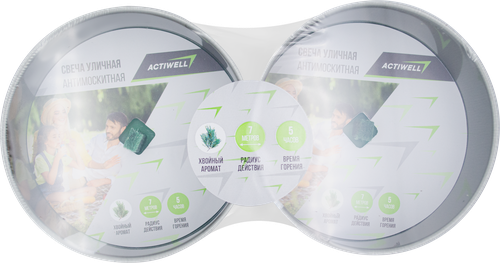 Свеча антимоскитная уличная ACTIWELL с хвойным ароматом 20х10х4,5см, 2х160г, детальное фото