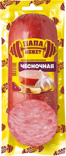 Колбаса полукопченая ПАПА МОЖЕТ Чесночная, категория В, 350г, фото