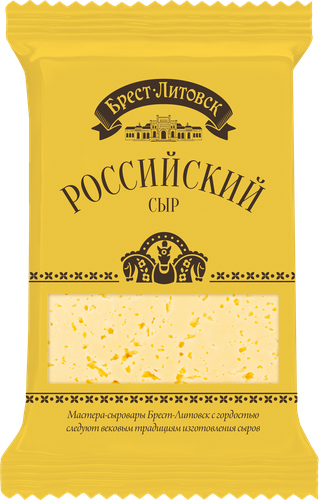 Сыр БРЕСТ-ЛИТОВСК Российский 50%, без змж, 200г, крупный план