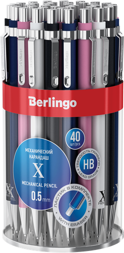 Карандаш механический BERLINGO X 0,5мм, с ластиком, в ассортименте, картинка