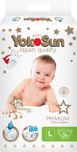 Подгузники YOKOSUN Premium L 9–13кг, 54шт, детальное фото