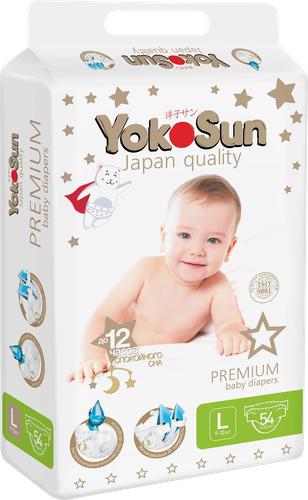Подгузники YOKOSUN Premium L 9–13кг, 54шт, вид