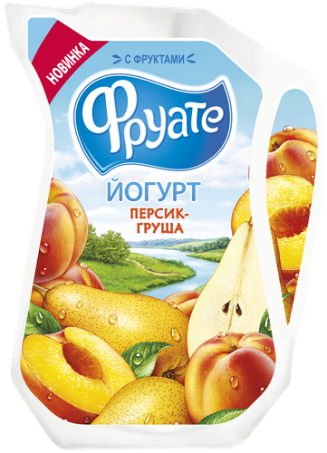 Йогурт питьевой ФРУАТЕ с персиком и грушей 1,5%, без змж, 250г, вид
