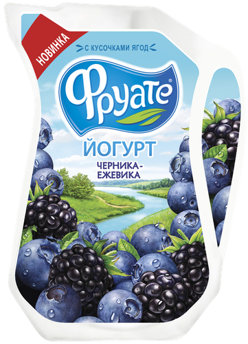 Йогурт питьевой ФРУАТЕ с черникой и ежевикой 1,5%, без змж, 250г, крупный план