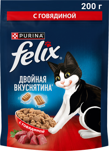 Корм сухой для взрослых кошек FELIX Двойная вкуснятина с говядиной, 200г, изображение