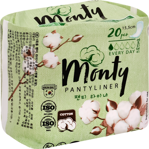 Прокладки ежедневные MONTY в индивидуальной упаковке, 20шт, вид