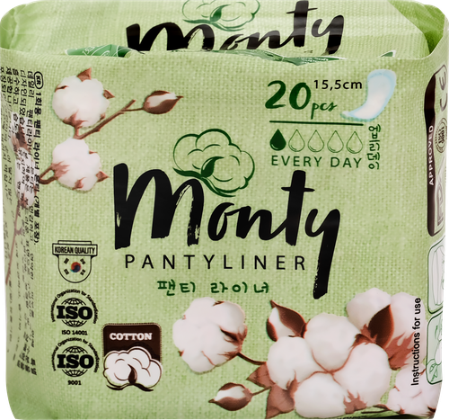 Прокладки ежедневные MONTY в индивидуальной упаковке, 20шт, вид