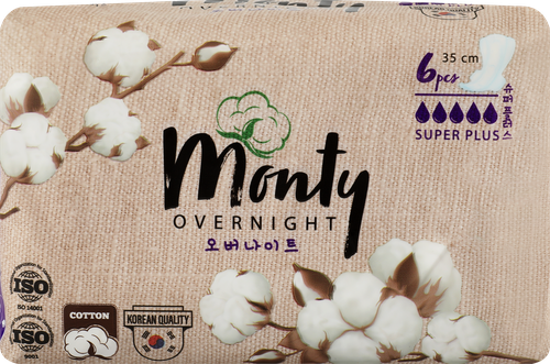 Прокладки MONTY Ultra Soft Overnight, 6шт, вид