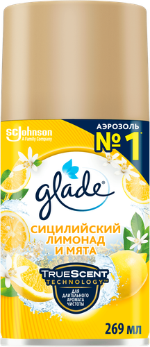 Баллон сменный для автоматического освежителя воздуха GLADE Automatic Сицилийский лимонад и мята, 269мл, детальное фото