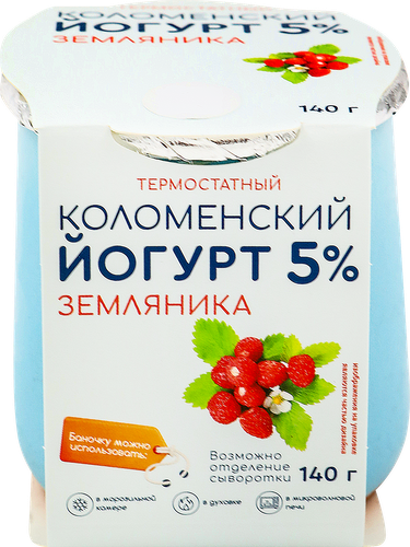Йогурт термостатный КОЛОМЕНСКИЙ Земляника 5%, без змж, 140г, детальное фото