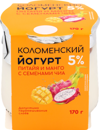 Йогурт КОЛОМЕНСКИЙ Питайя, манго, чиа 5%, без змж, 170г, изображение