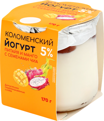 Йогурт КОЛОМЕНСКИЙ Питайя, манго, чиа 5%, без змж, 170г, фото
